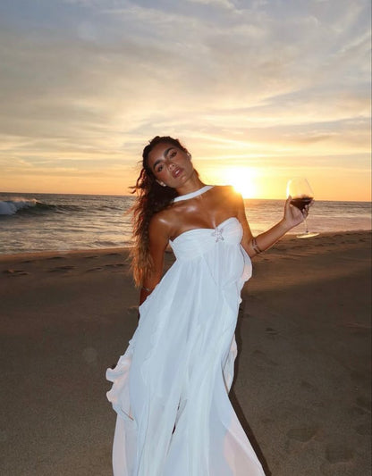 Robe longue à bretelles à volants Collins