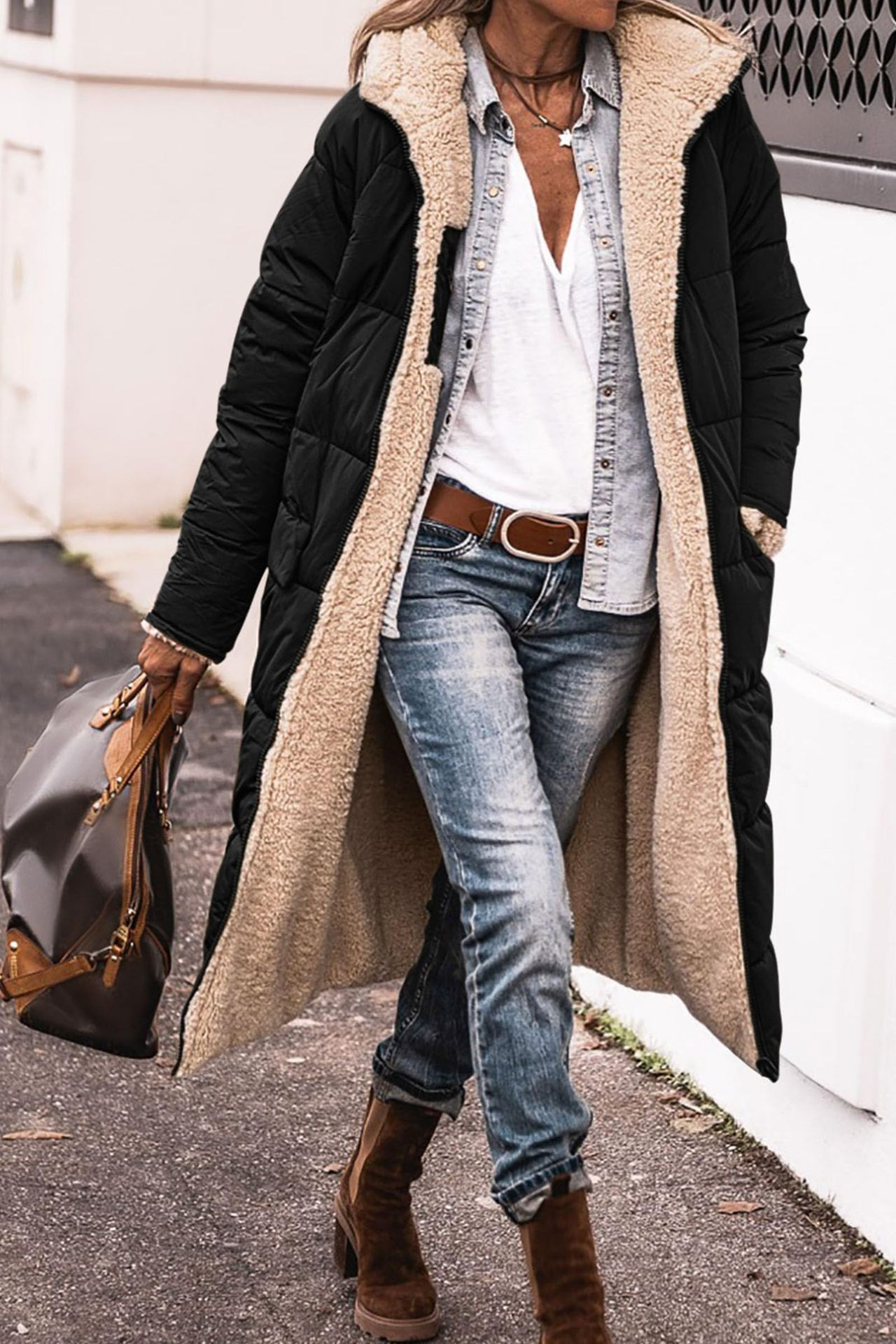 Johna – Manteau réversible en sherpa de luxe