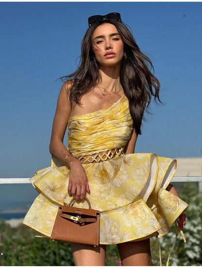 Daphne | Jupe courte à bretelles façon fleurs