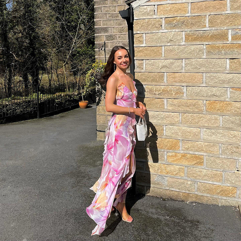 Nylah | Robe Maxi à Volants Fleuries