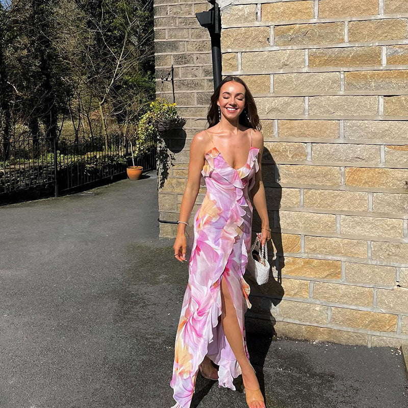 Nylah | Robe Maxi à Volants Fleuries