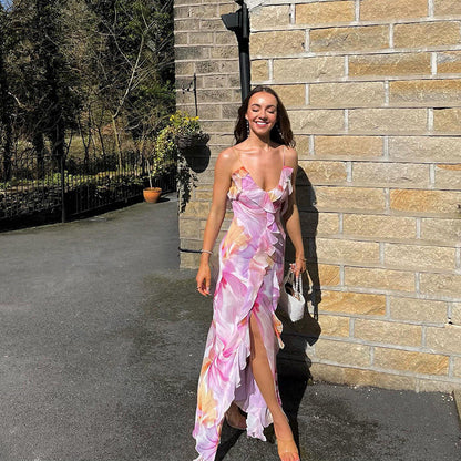 Nylah | Robe Maxi à Volants Fleuries