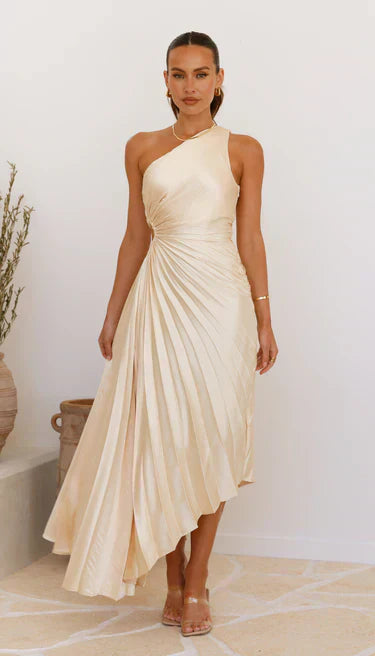 Billy Joan | Robe midi à épaules dénudées avec manchette transparente