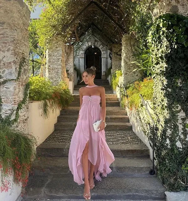 Robe longue à bretelles à volants Collins