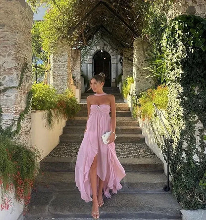 Robe longue à bretelles à volants Collins